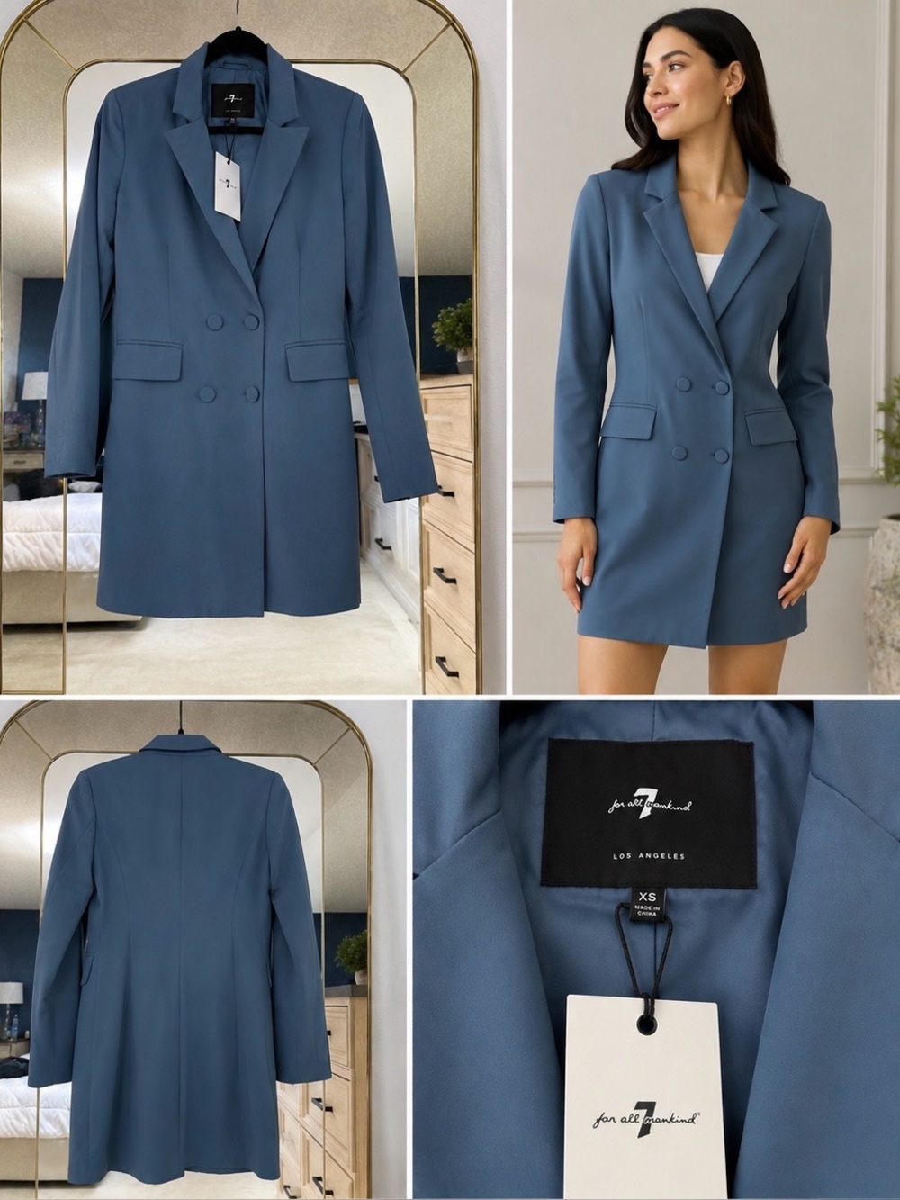 7 For All Mankind Double-Breasted Blue Blazer Jacket